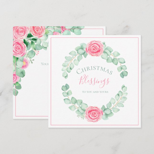 Jul Blessings Blommigt Eucalyptus Helgdag Card (Fram/baksida)