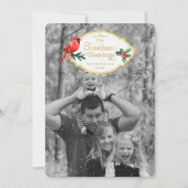 Jul Blessings Cardinal Holly Träd Helgdag Julkort