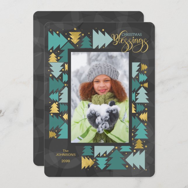 Jul Blessings Christian Charcol Photo Julkort (Fram/baksida)