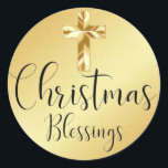 Jul Blessings Guld Sticker med Kor Runt Klistermärke<br><div class="desc">Ett vackert guld-klistermärke för en religiösa troende. En modern kor i guld ligger vid guld. Jul Blessings är skriven i ett vackert skript. Perfekt för att behålla fokus på julens verkliga innebörd. Jag uppskattar att du stannar vid min affär,  Celebrais. Önskar en välsignad jul!</div>