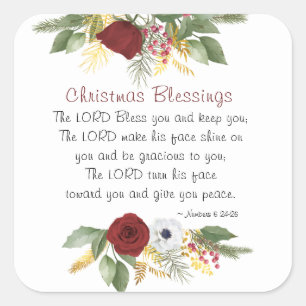 Jul Blessings Lord Bless You Winter Blommigt Fyrkantigt Klistermärke