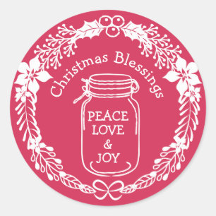 Jul Blessings Peace Kärlek Joy Mason Burk Runt Klistermärke
