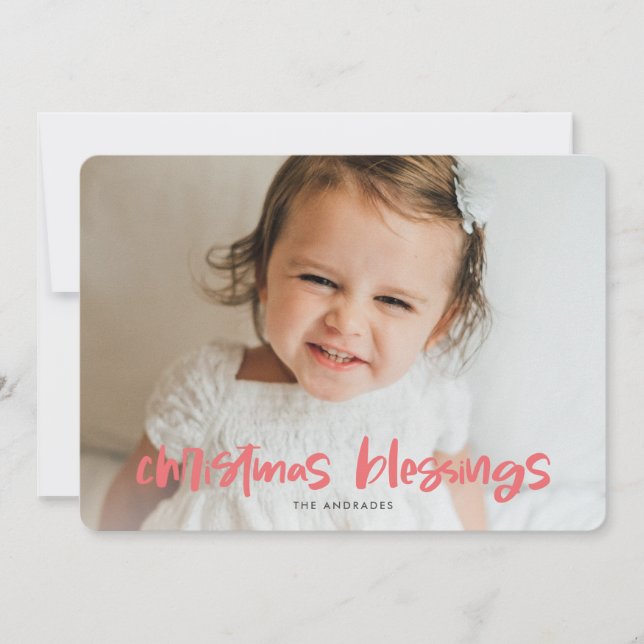 Jul Blessings Photo Rosa Simple Modern Kids Julkort (Framsida)