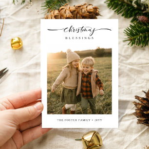 Jul Blessings Rustic Modern Family Photo Julkort