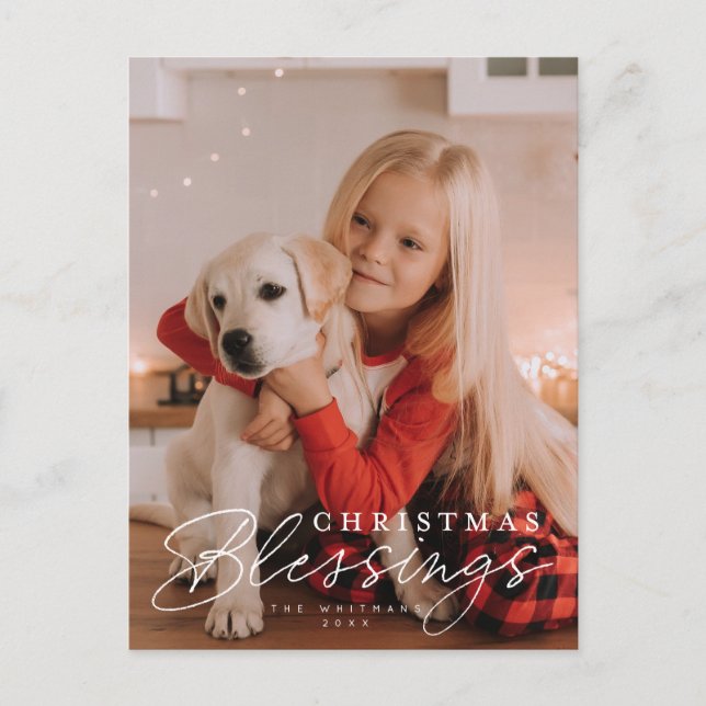 Jul Blessings-skript och serif-foto Helg Vykort (Framsida)