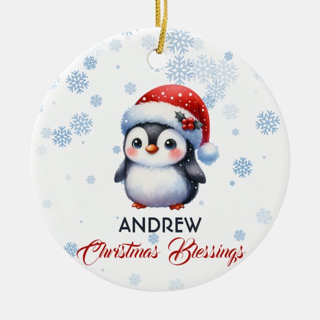 Jul Blessings söta pingvin Ornament (Framsidan)