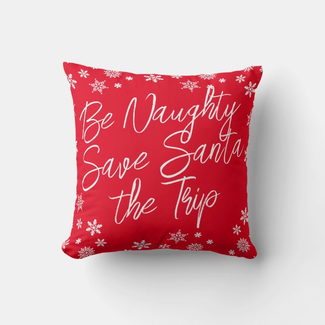 Jul Bli Naughn Spara Santa the Resa Red White Kudde (Framsida)