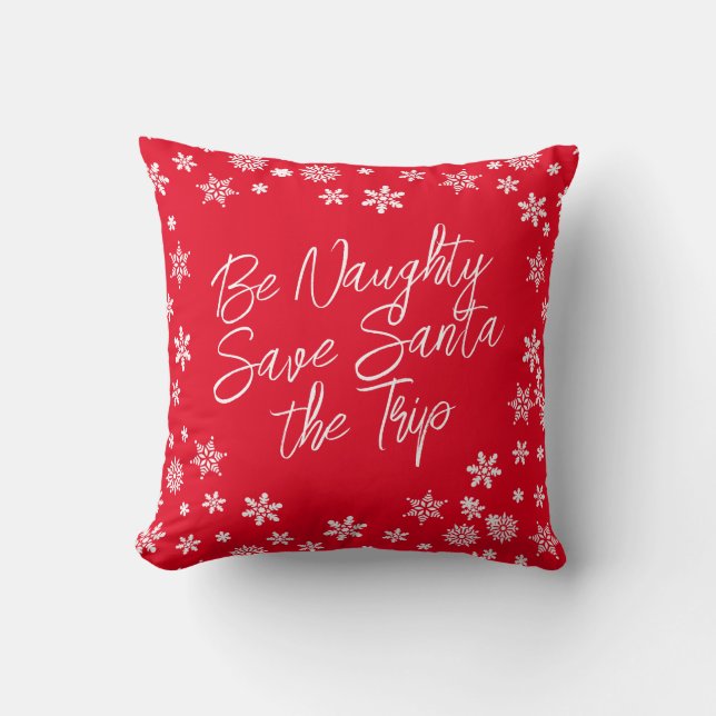 Jul Bli Naughn Spara Santa the Resa Red White Kudde (Framsida)