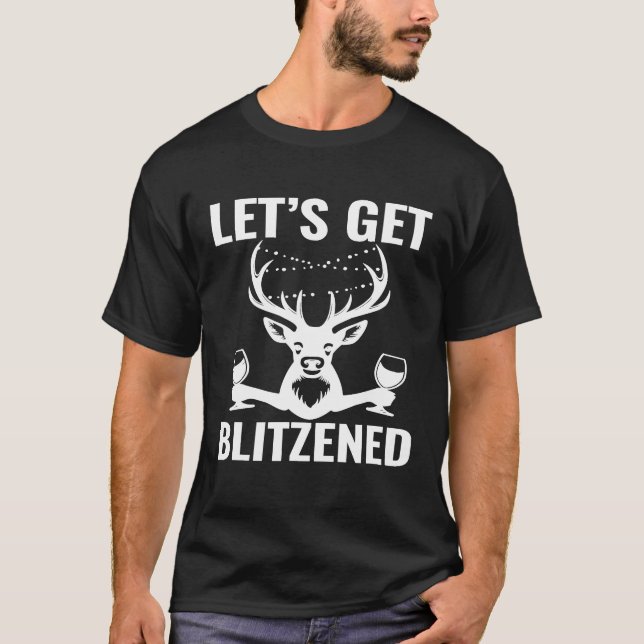 Jul Blitzated Vin Drinking Reindeer Design T Shirt (Framsida)