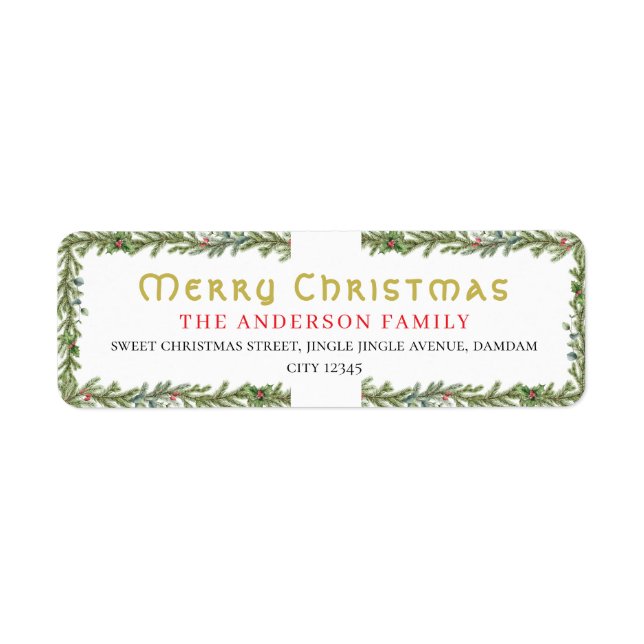 Jul Blommig Elegant Enkel Returadress Etikett (Framsidan)