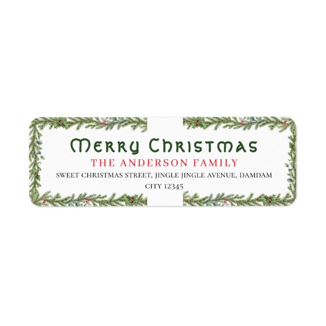 Jul Blommig Elegant Enkel Returadress Etikett (Framsidan)