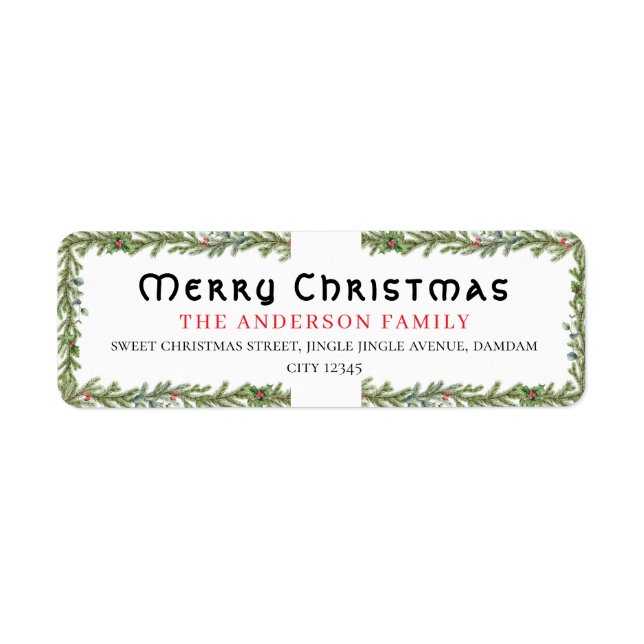 Jul Blommig Elegant Enkel Returadress Etikett (Framsidan)