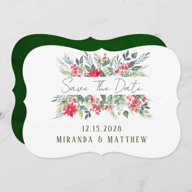 Jul Blommig Målning Blad Bröllop Spara Datum Inbjudningar (Fram/baksida)