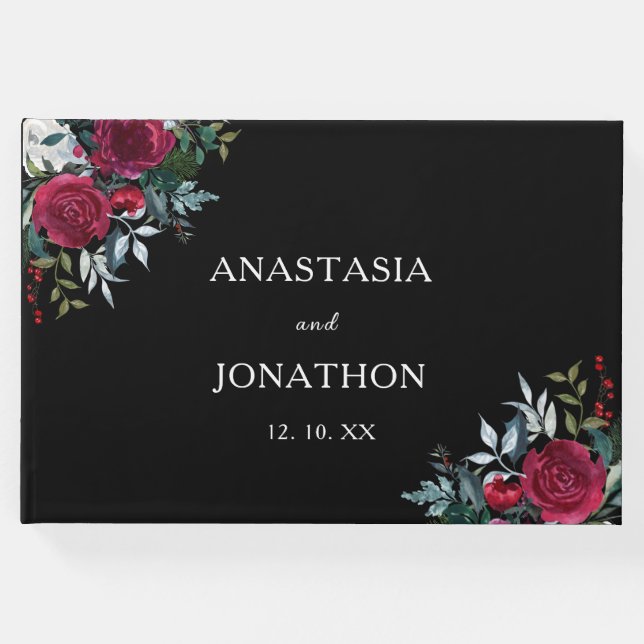 Jul Blommigt Ro Personlig Bröllop Gästböcker (Framsida)