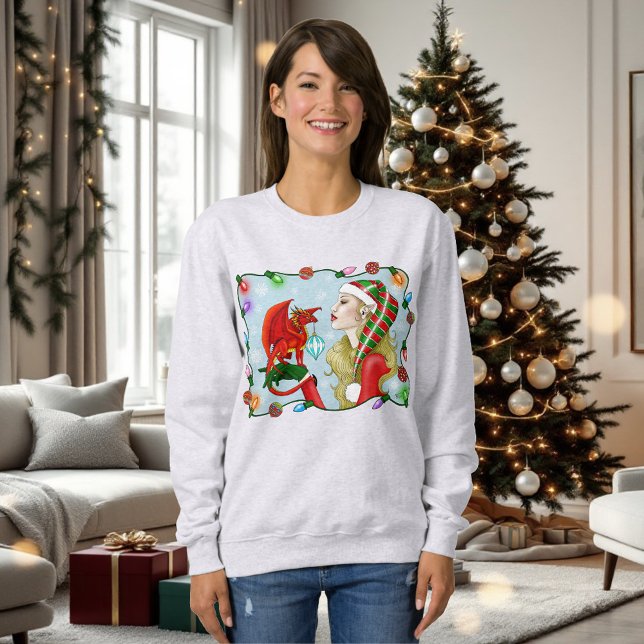 Jul Blonde Elf Red Dragon Fantasy T Shirt (Skapare uppladdad)