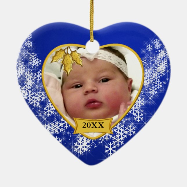 Jul Blue Baby Fotto Heart Julgransprydnad Keramik (Baksidan)