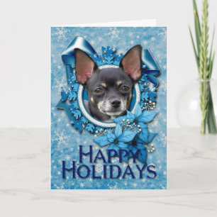 Jul - Blue Snöflingor - Chihuahua Helgkort