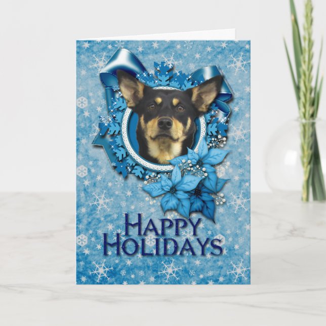 Jul - Blue Snowflake - Australian Kelpie Helgkort (Framsida)