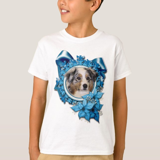Jul - Blue Snowflake - Australian shepherd Tee Shirt (Framsida)