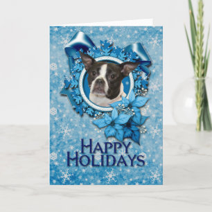 Jul - Blue Snowflake - Boston & Råtta Terrier Helgkort