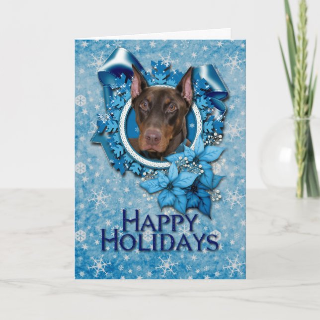 Jul - Blue Snowflake - Doberman - Rocky Helgkort (Framsida)