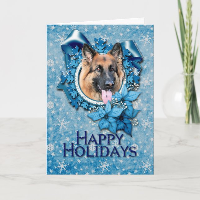 Jul - Blue Snowflake - German Shepherd Chance Helgkort (Framsida)