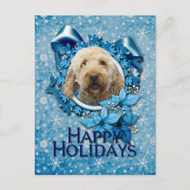 Jul - Blue Snowflake - Goldendoodle Helg Vykort (Framsida)