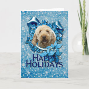 Jul - Blue Snowflake - Goldendoodle Helgkort