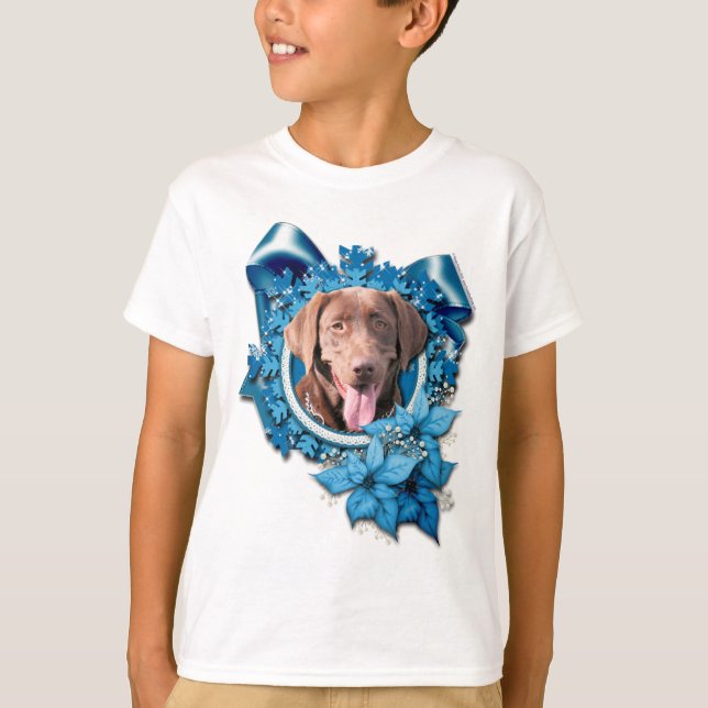 Jul - Blue Snowflake - Labrador - Choklad Tee Shirt (Framsida)