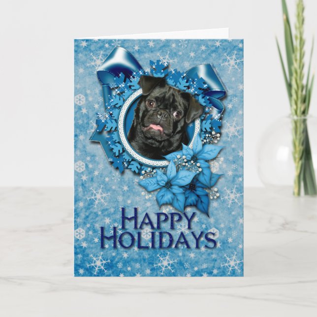 Jul - Blue Snowflake - Pug - Ruffy Helgkort (Framsida)