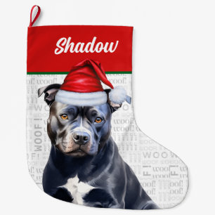 Jul Bluenose Pitbull Namn Woof Background Stor Julstrumpa