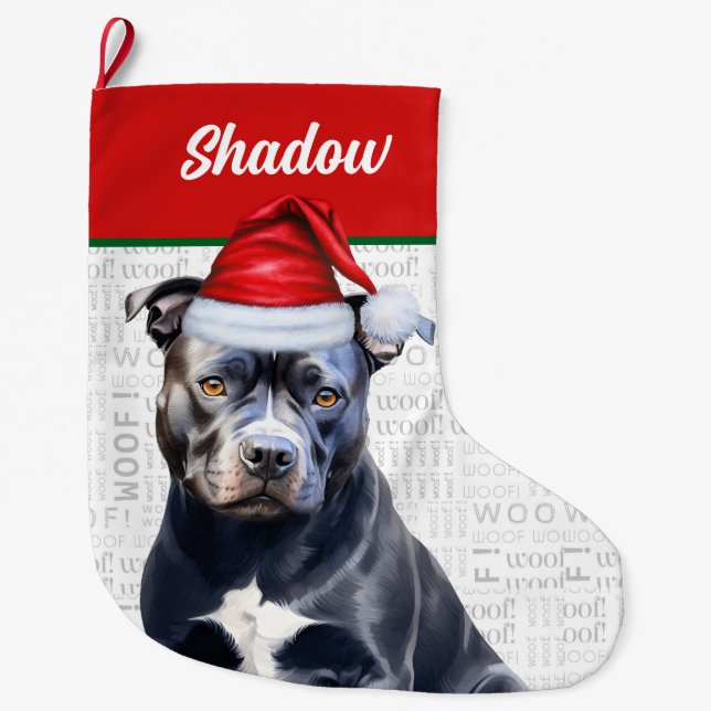 Jul Bluenose Pitbull Namn Woof Background Stor Julstrumpa (Framsidan)