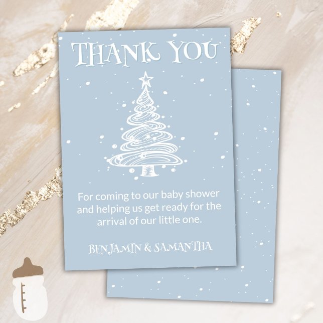 Jul Boho Blå Pojke Baby Shower Tacksamhetskort Inbjudningar (Skapare uppladdad)