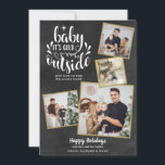 Jul Boho Chalkboard 4 Photo Collage Julkort<br><div class="desc">En helgdag för fotokollage med elegant 4 som gör att du kan anpassa dig med dina favoritfoton i guld,  meddelande,  namn och år på en kalkylbords bakgrund. De omvända funktionerna som faller snöflingor på en matchande kritersbakgrund. Designad av Thisisnotme©</div>