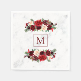 Jul Boho Chic Blommigt Gren Marble Monogram Pappersservett