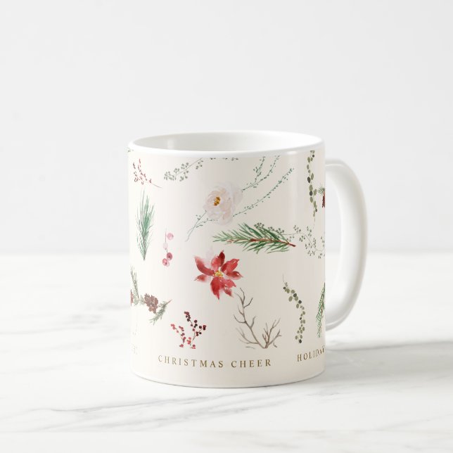 Jul Boho Elegant Poinsettia Grönska Kaffemugg (Framsida höger)