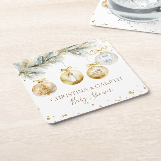 Jul Boho Glädjelig Lilla Bebis Babyshower Underlägg Papper Kvadrat (Vinklad)
