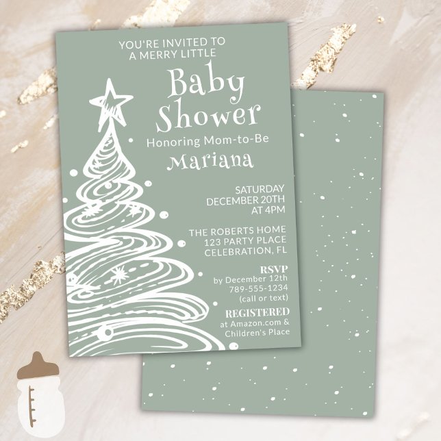 Jul Boho Grönt Kön Neutral Baby Shower Inbjudningar (Skapare uppladdad)