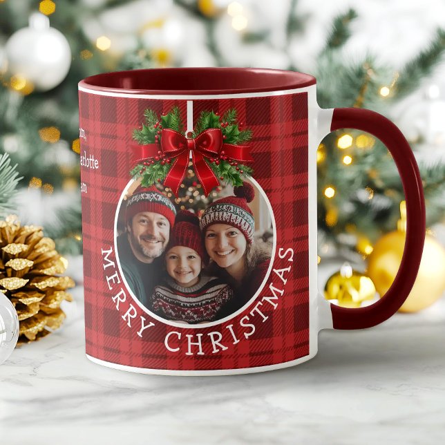 Jul Boll Ornament Photo Red Buffalo Play Mugg (Christmas Ball Ornament Photo Red Buffalo Plaid Mug)