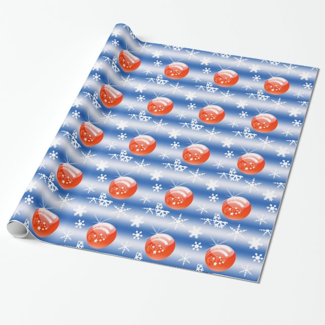Jul boll Snowflake (blått, vitt) Presentpapper (Utrullad)