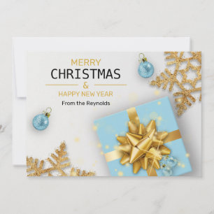 Jul Bollar Blue Gift Box Guld Snöflingor Julkort