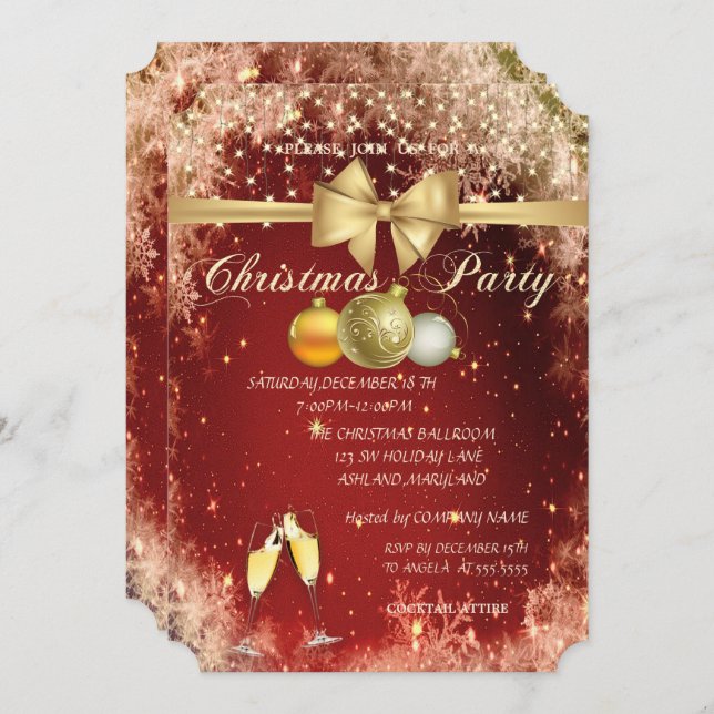 Jul Bollar,Glas,Bow Company jul Party Inbjudningar (Fram/baksida)