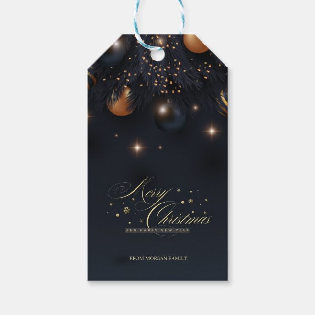 Jul Bollar Gräs Träd Grenar Black Presentetikett (Framsidan)