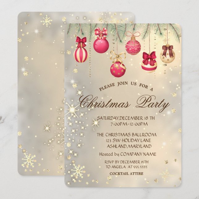 Jul Bollar,Gräs Träd Grenar Guld jul, Inbjudningar (Fram/baksida)