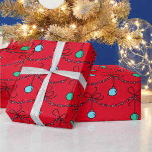 Jul Bollar Light String Mönster på Red Presentpapper