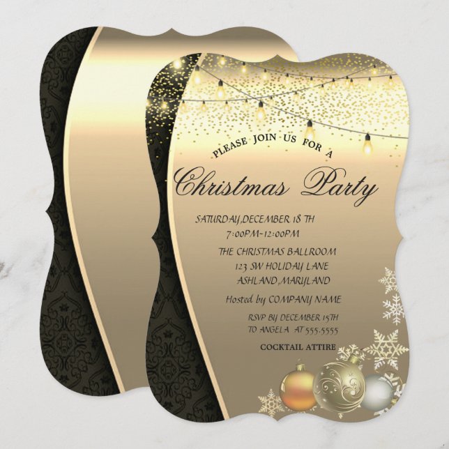Jul Bollar,Ljus Damask jul Party Inbjudningar (Fram/baksida)