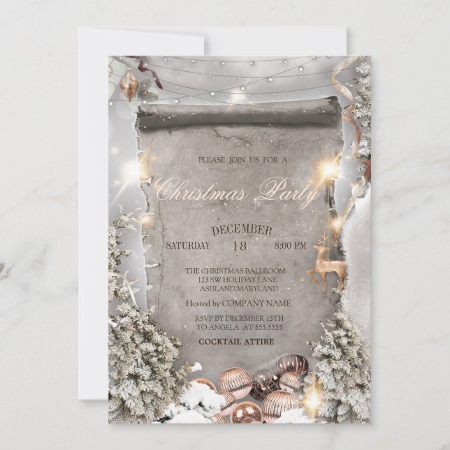 Jul Bollar,Ljus Gräs Träd Silver jul Inbjudningar (Framsida)