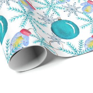 Jul Bollar Mittens och Snöflingor Watercolor Presentpapper