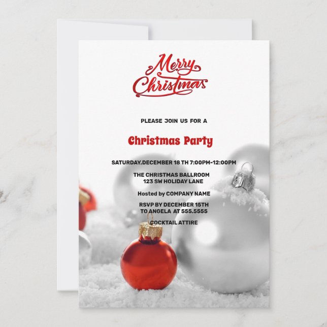 Jul Bollar Presenter, silver, Party Inbjudningar (Framsida)