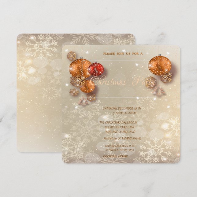 Jul Bollar, Snöflingor, Party Inbjudningar (Fram/baksida)